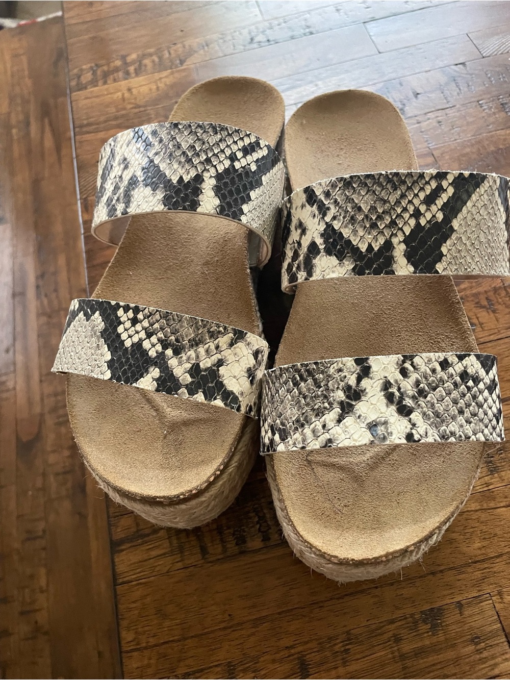 Vince Camuto Snake Print Espadrille Platform Sandals - Black & Cream